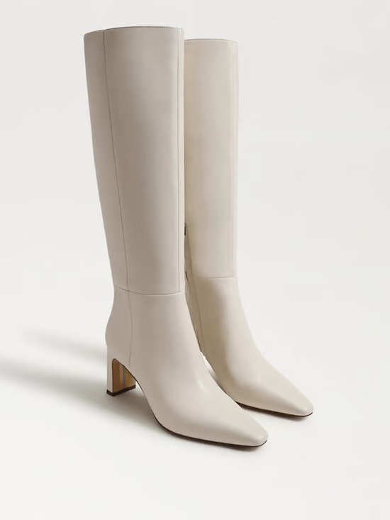 Sam Edelman Shoes - Sam Edelman Knee High 4" Block Heel Ivory Cream Leather Boots (10)